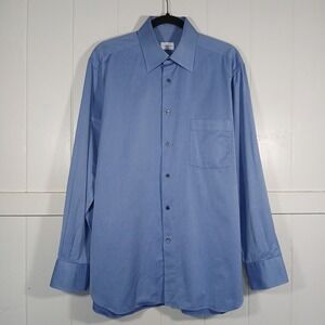 Ermenegildo Zegna Button Up Dress Shirt Mens 16 Blue Regular Fit Twill 9RS1TR‎
